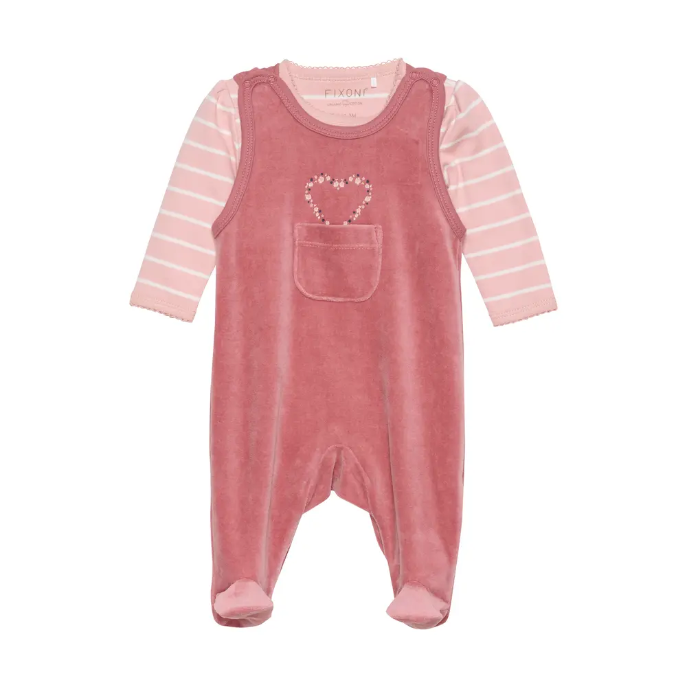 Body langærmet m.velour romper - Withered Rose - 44