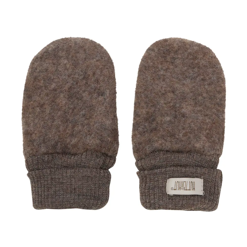 Uld Fleece Vanter - Brown Melange - 86/92