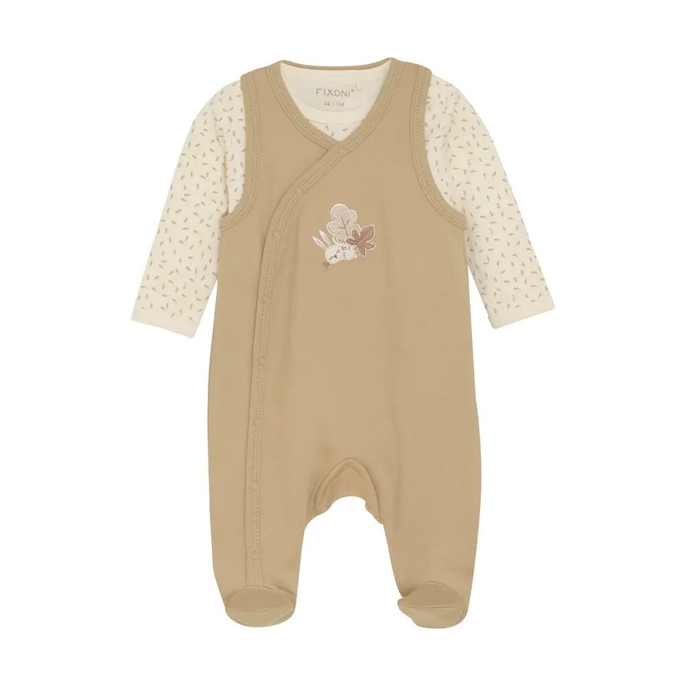 Body langærmet m. Romper - Sesame - 68