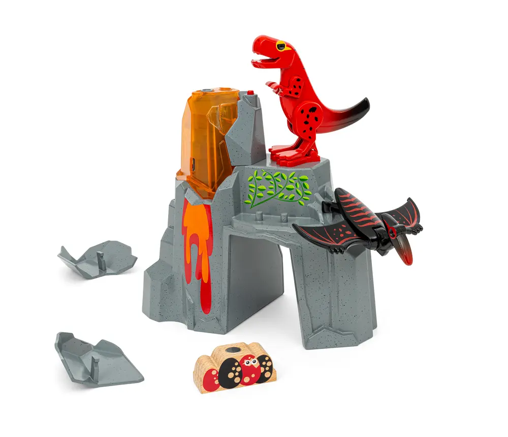 Aktiv vulkan med dinosaurer