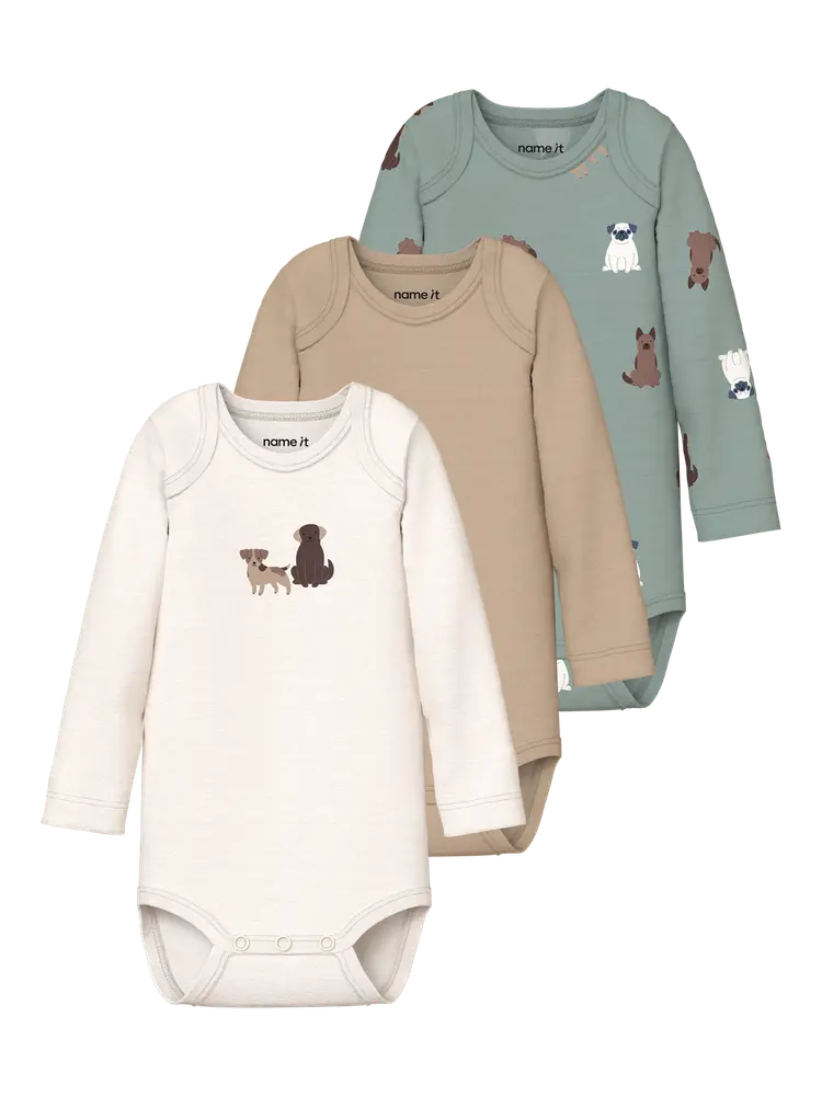 Name It Hund Langærmet Body 3-Pak - Green Milieu - 74
