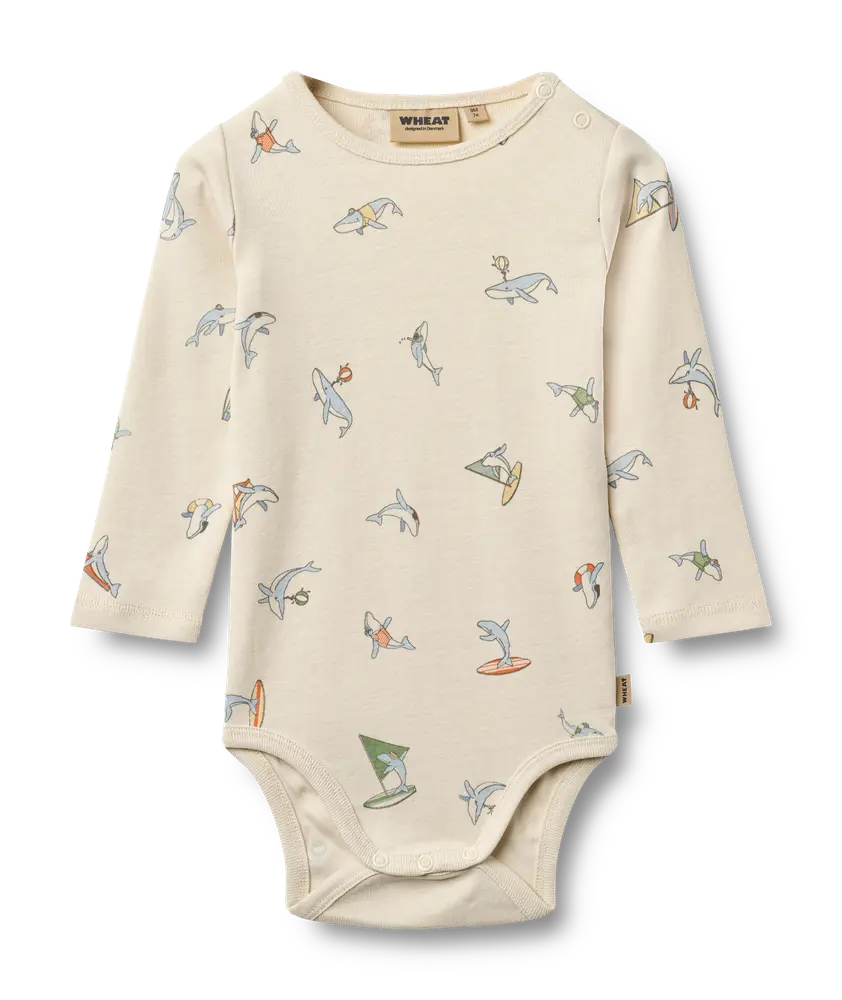 Wheat Freddie Langærmet Body - Whale Friends - 68