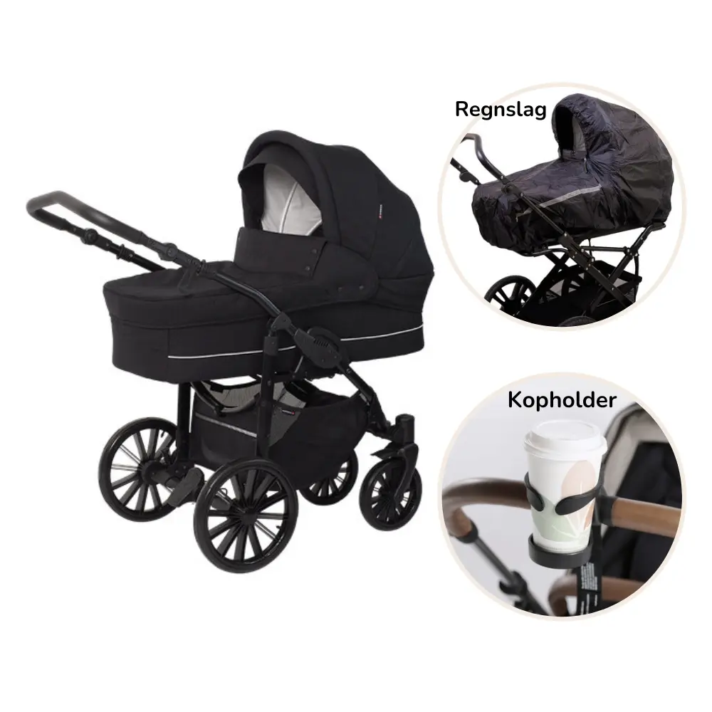 Basson Nordic Lux Barnevogn inkl. regnslag og kopholder - Dusty black