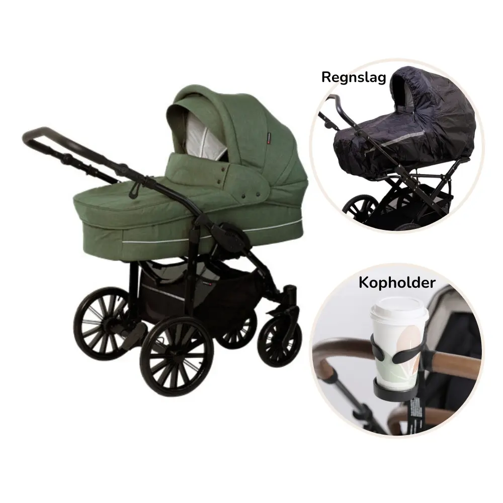 Basson Nordic Lux Barnevogn inkl. regnslag og kopholder - Dusty green
