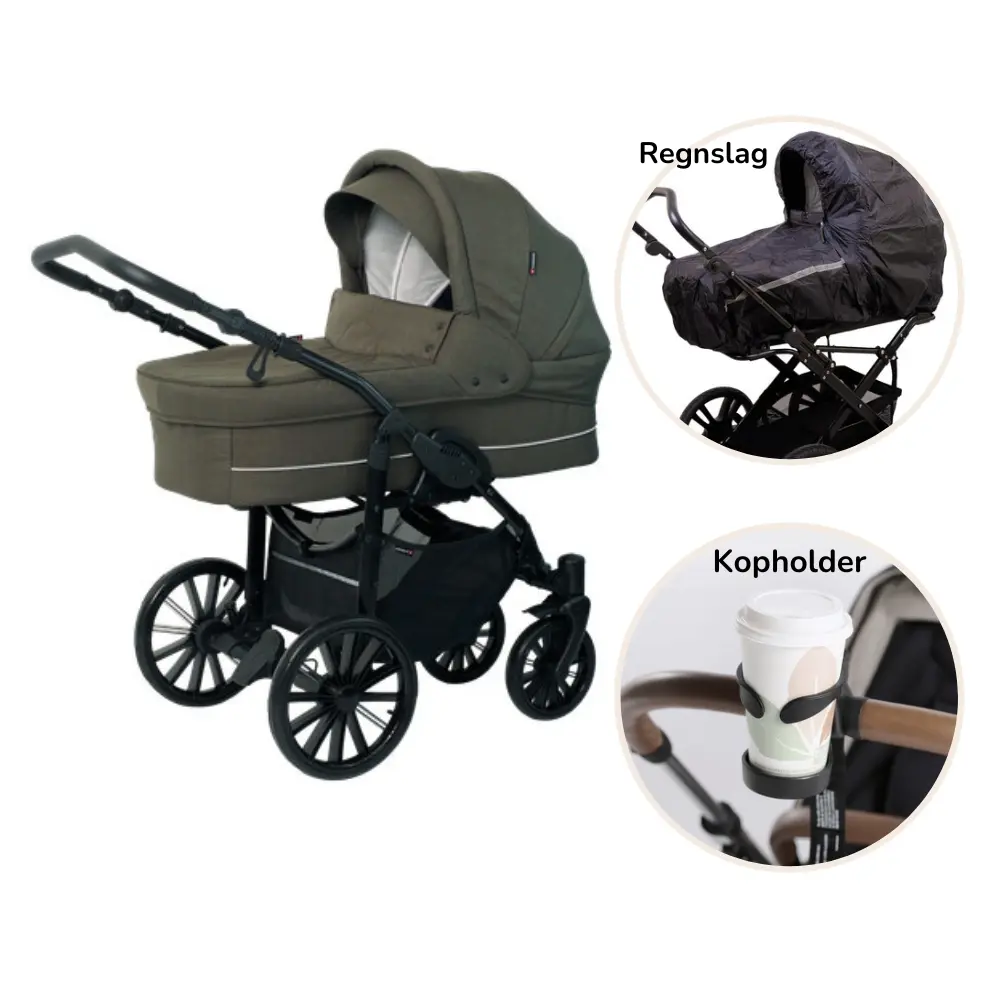 Basson Nordic Lux Barnevogn inkl. regnslag og kopholder - Dusty olive