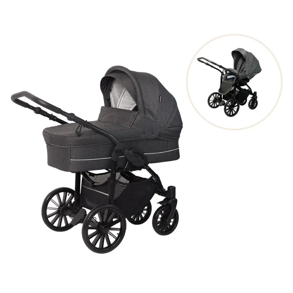 Basson Nordic lux Barnevogn inkl. klapvognssæde - Dark grey melange
