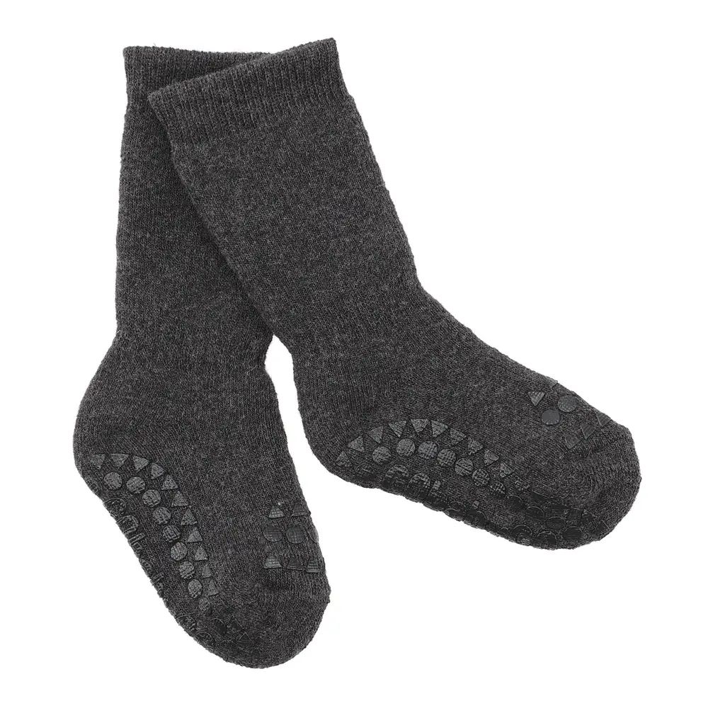 Skridsikre Strømper Terry Bomuld - Dark grey melange - 27/30