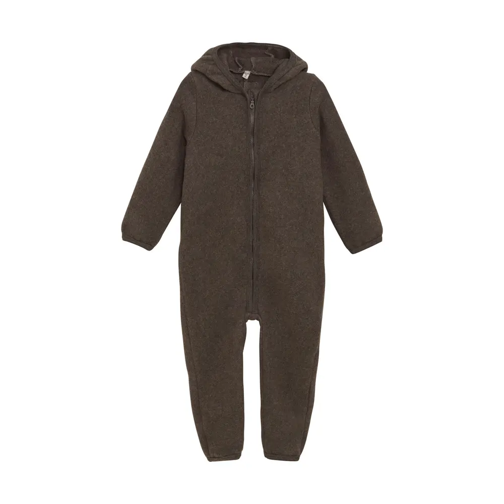 Køredragt m. ører Uld Fleece - Brown Melange - 92