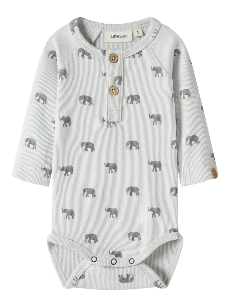 Lil' Atelier Lavo Eko Langærmet Slim Body - Glacier Gray - 74