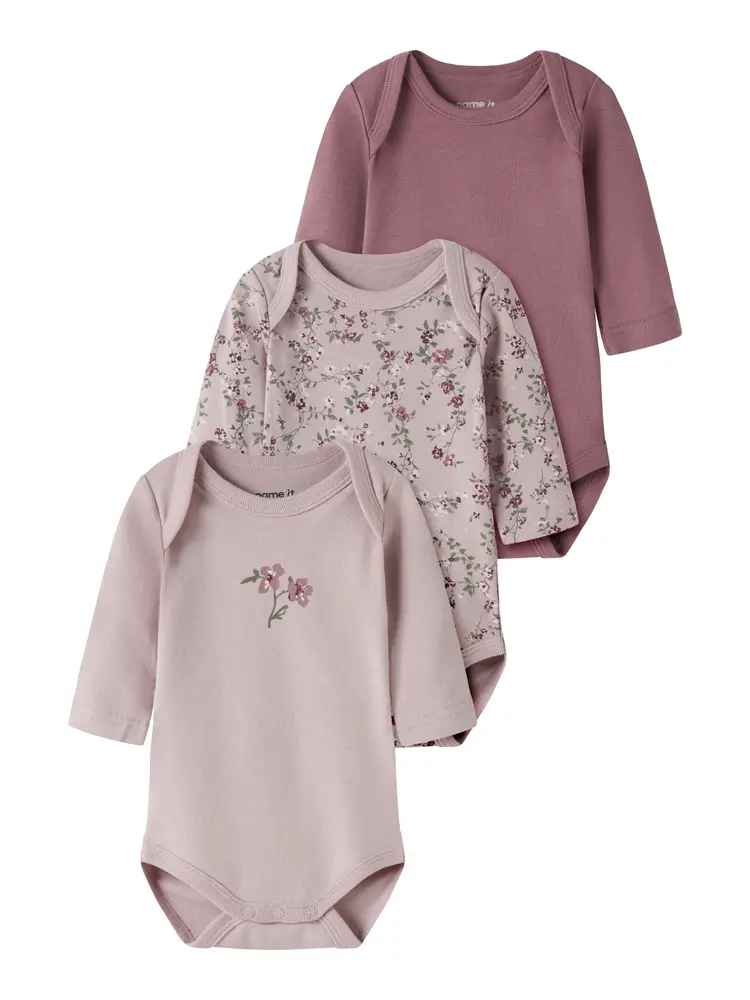 Name It Violetblomst Langærmet Body 3-Pak - Violet Ice - 62