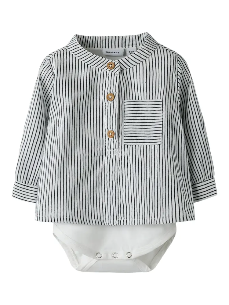 Far Langærmet Skjortebody - Cloud Dancer Navy Blazer - 86