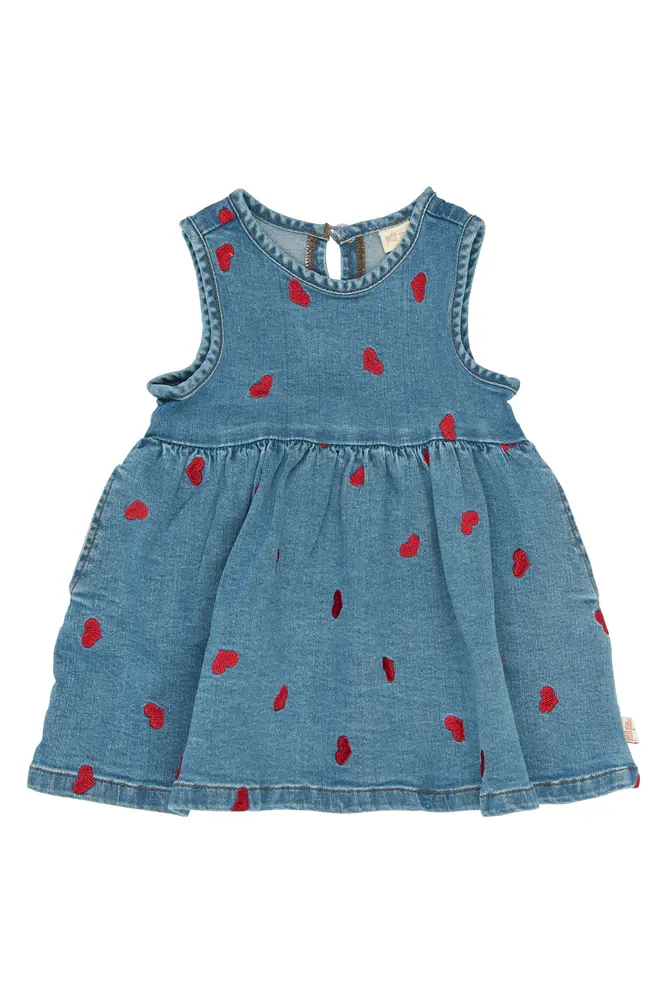 Eva Denim Kjole - Light Blue Denim EMB - 104 CM