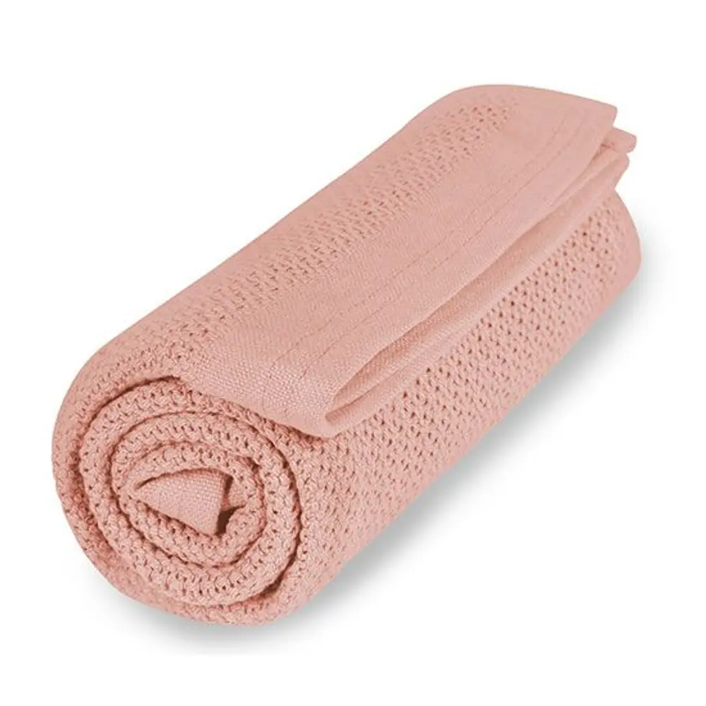 Striktæppe, bomuld - Cloud pink