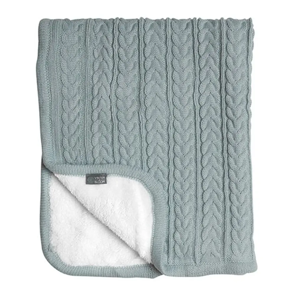 Striktæppe med fleece - Sage green