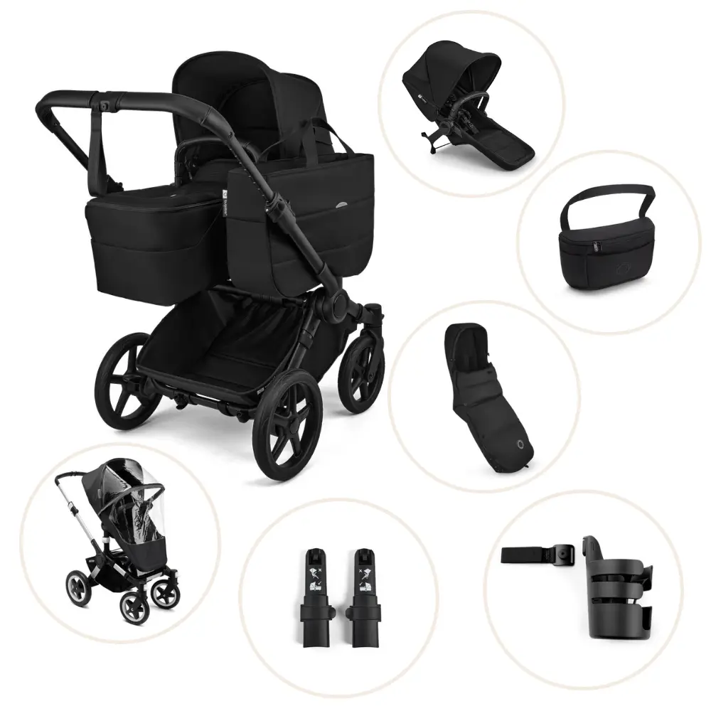 Bugaboo Donkey 6 Kombivogn Inkl. Søskendesæde, Organizer, Kørepose, Kopholder, Højdeadapter Og Regnslag - Heritage Black