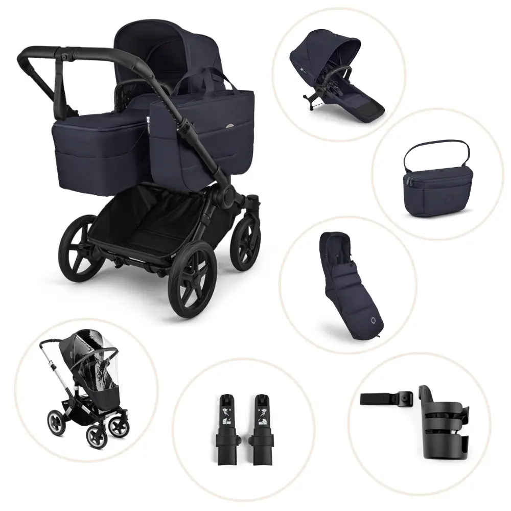Bugaboo Donkey 6 Kombivogn Inkl. Søskendesæde, Organizer, Kørepose, Kopholder, Højdeadapter Og Regnslag - Deep Indigo