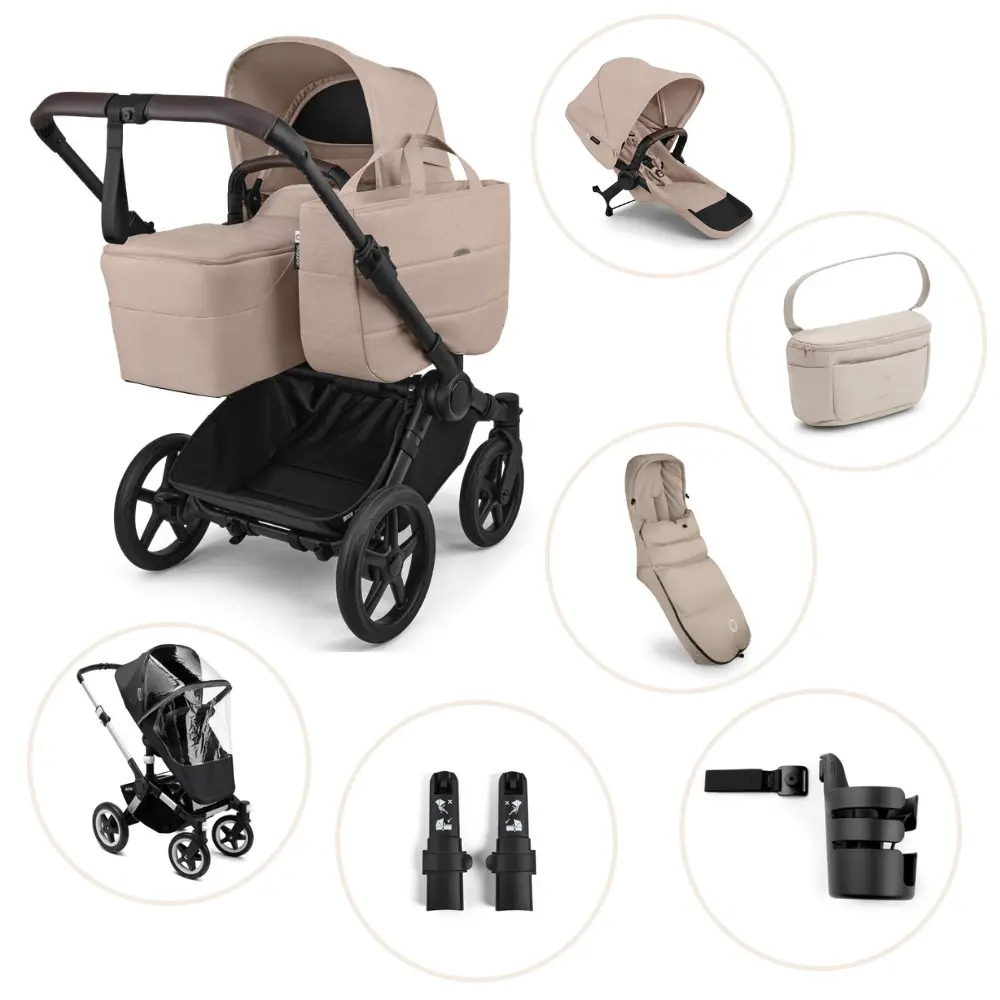 Bugaboo Donkey 6 Kombivogn Inkl. Søskendesæde, Organizer, Kørepose, Kopholder, Højdeadapter Og Regnslag - Desert Taupe Melange