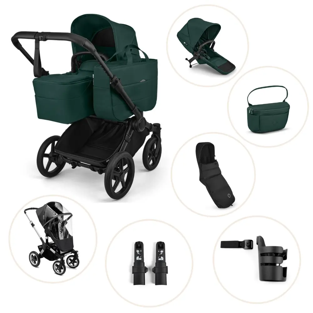 Bugaboo Donkey 6 Kombivogn Inkl. Søskendesæde, Organizer, Kørepose, Kopholder, Højdeadapter Og Regnslag - Fern Green