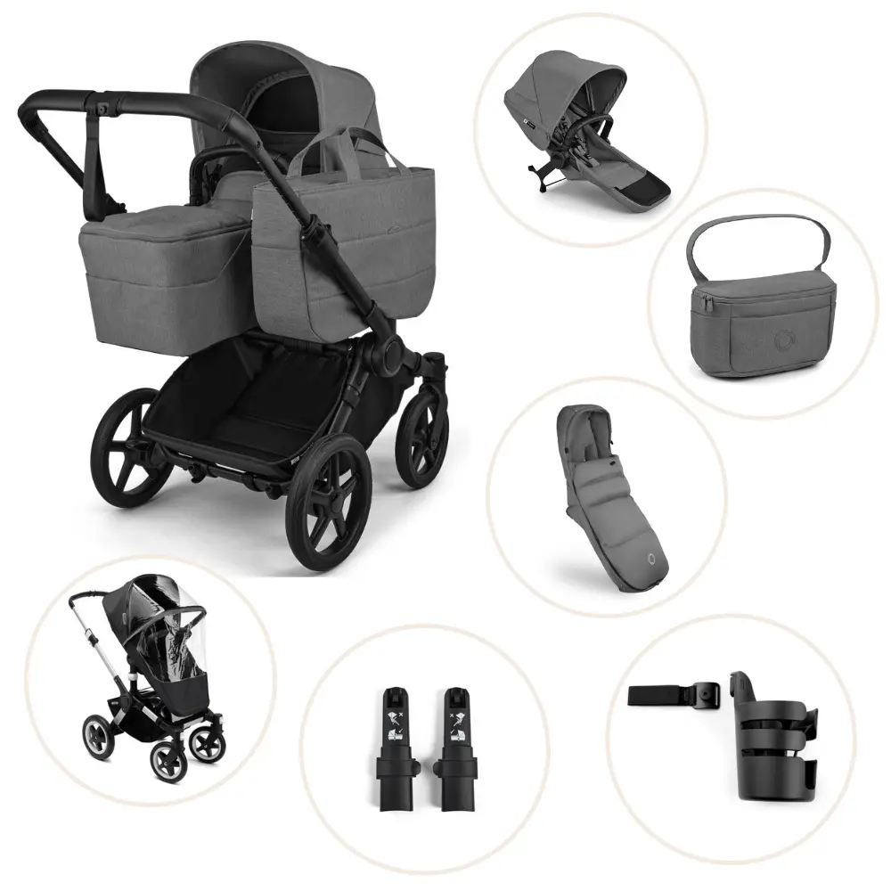 Bugaboo Donkey 6 Kombivogn Inkl. Søskendesæde, Organizer, Kørepose, Kopholder, Højdeadapter Og Regnslag - Moon Grey