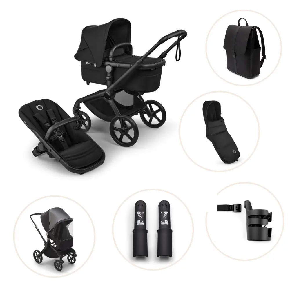 Bugaboo Fox 5 Renew Kombivogn Inkl. Puslerygsæk, Kørepose, Kopholder, Højdeadapter Og Regnslag - Heritage Black/Black