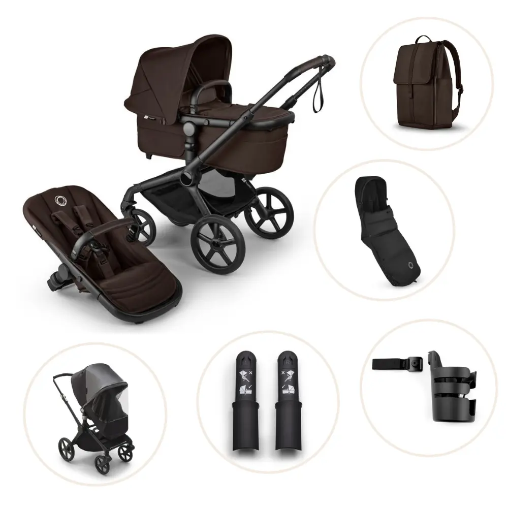 Bugaboo Fox 5 Renew Kombivogn Inkl. Puslerygsæk, Kørepose, Kopholder, Højdeadapter Og Regnslag - Black/Cocoa Brown