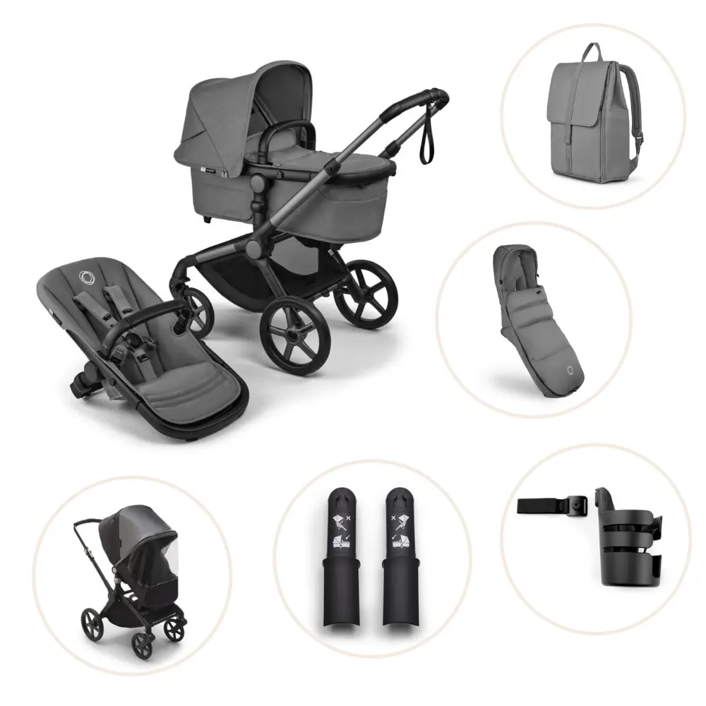 Bugaboo Fox 5 Renew Kombivogn Inkl. Puslerygsæk, Kørepose, Kopholder, Højdeadapter Og Regnslag - Graphite/Moon Grey