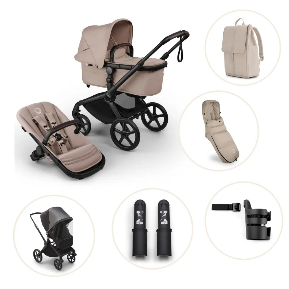 Bugaboo Fox 5 Renew Kombivogn Inkl. Puslerygsæk, Kørepose, Kopholder, Højdeadapter Og Regnslag - Black/Desert taupe melange