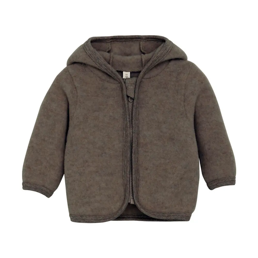 Jakke m. Ører Uld Fleece - Brown Melange - 74
