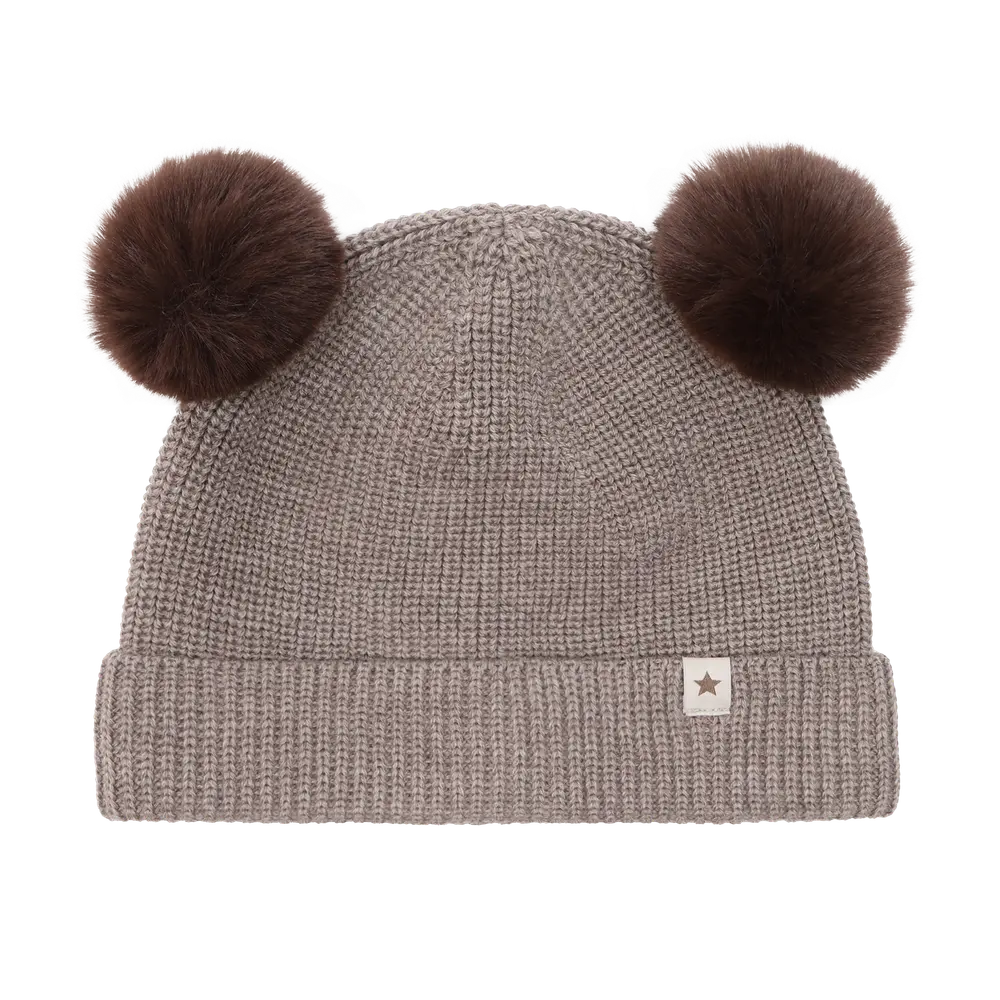 Huttelihut Uldstrikket Hue m. Pompoms - Cinder Melange - 50