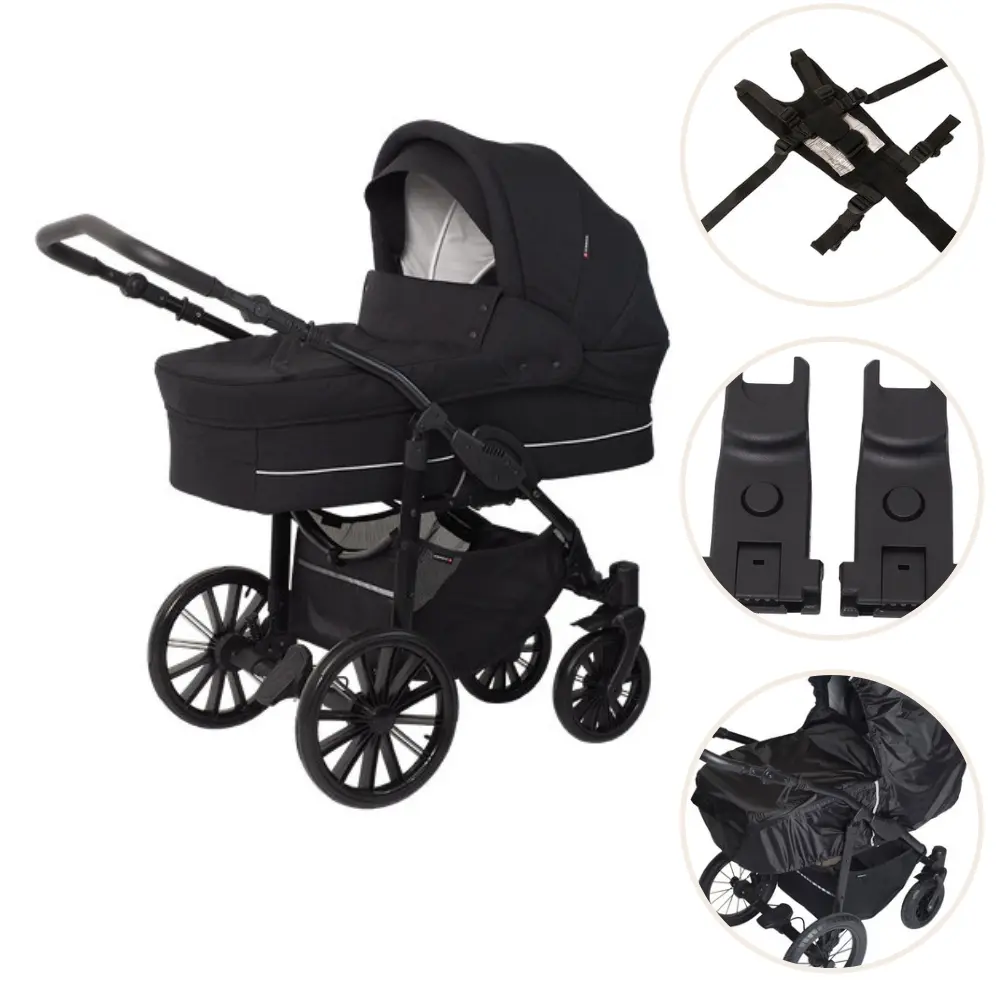 Basson Nordic Lux Barnevogn Med Sele, Regnslag Og Adapter - Dusty Black