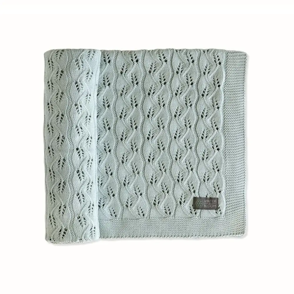 Striktæppe, bomuld, ECO - Sage green